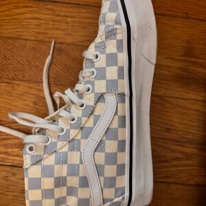 Vans Checkerboard High-Top Sneakers in Light Blue and White